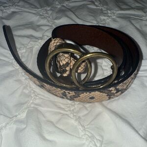 Snake Print Belt with Gold Buckle